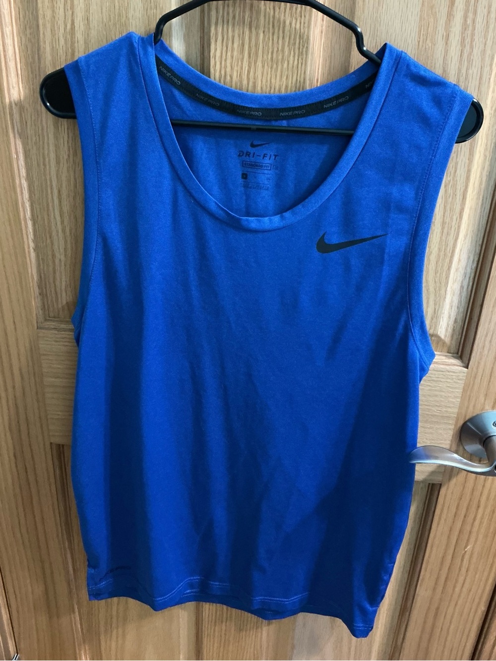 Nike Men’s Blue Dri-FIT Athletic Tank Top with Black Swoosh, Size S